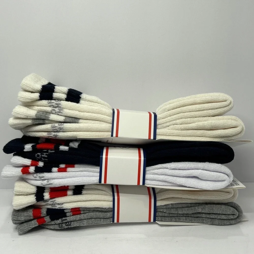 Fruit of the Loom 6 Pair Varsity Stripe Crew Socks Mens 6-12 White Navy Red New